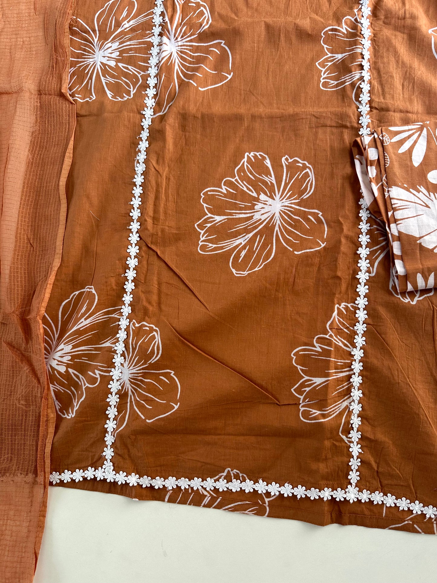 K217 - Cotton floral straight kurti with pants and dupatta