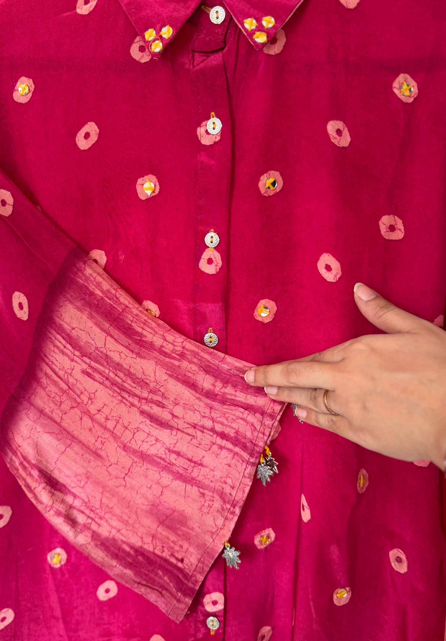 K149 - Pure crape bandhini shirts in 4 colours