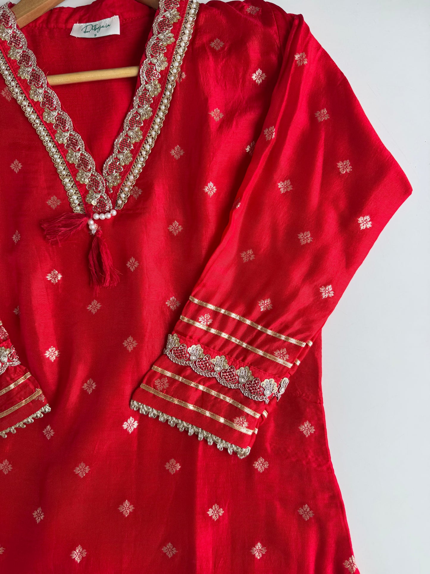 K519 - Jacquard silk straight Kurti with pants and dupatta in 2 colours