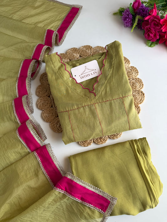 K625 - Mul chanderi embroidered Anarkali with pants and dupatta