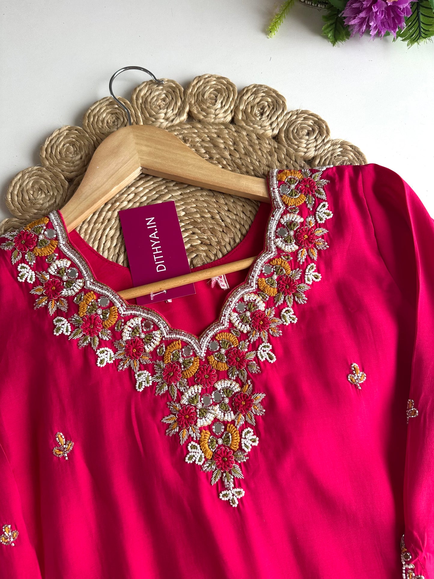K274 - Roman silk handwork straight Kurti with pants and dupatta