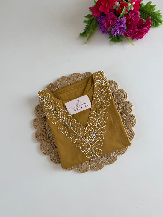 K697 - Mul cotton embroidered straight Kurti