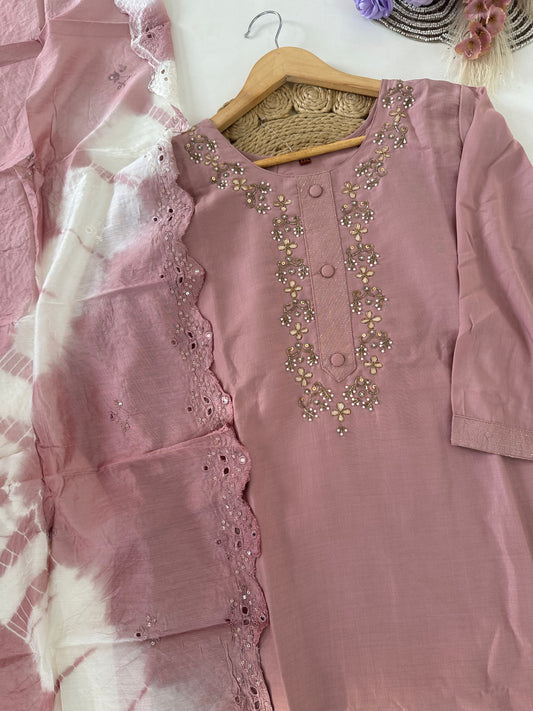 D313 - Roman silk straight kurti with pants and dupatta