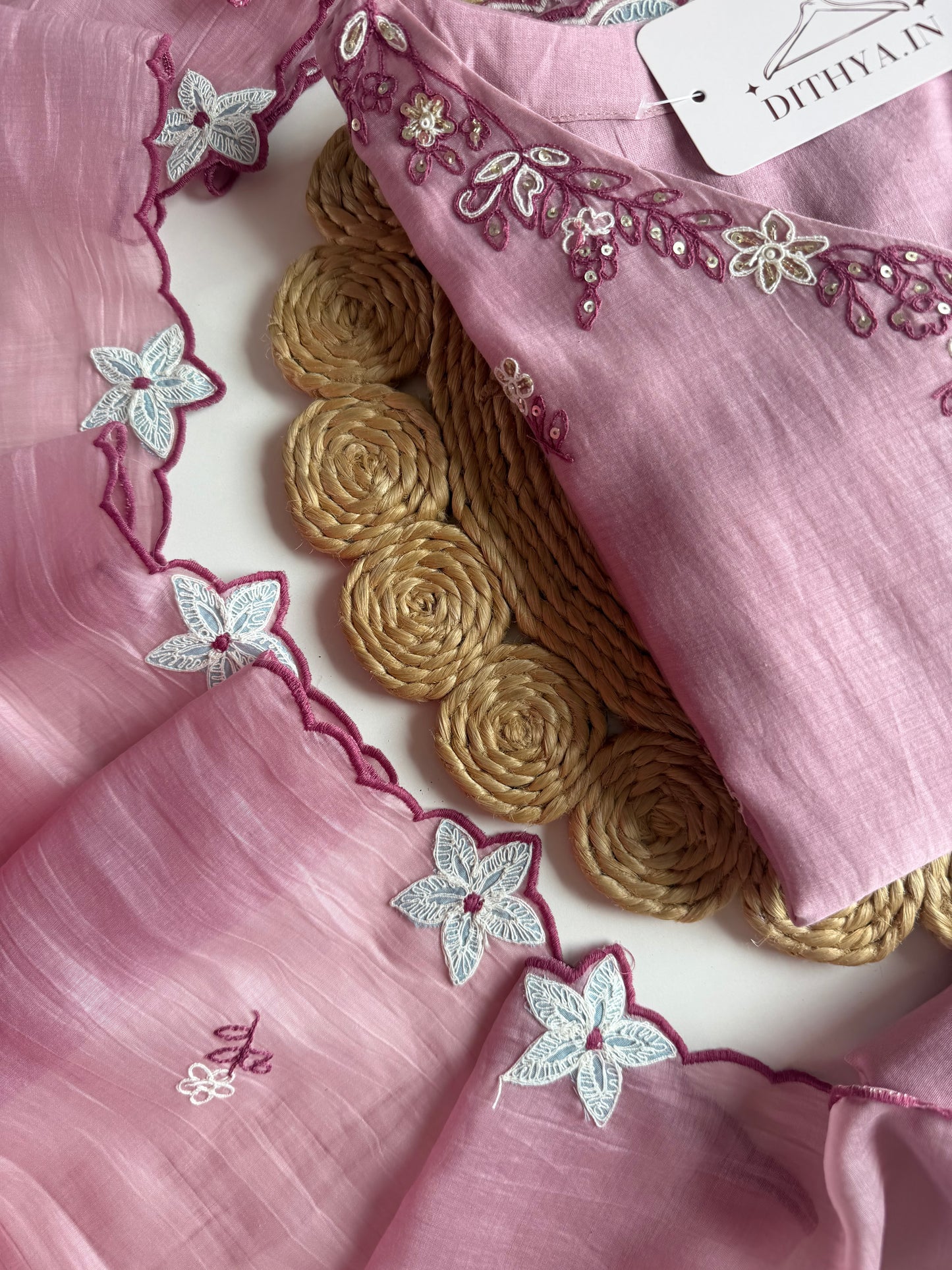 K541 - Mul chanderi handwork straight Kurti with pants and dupatta