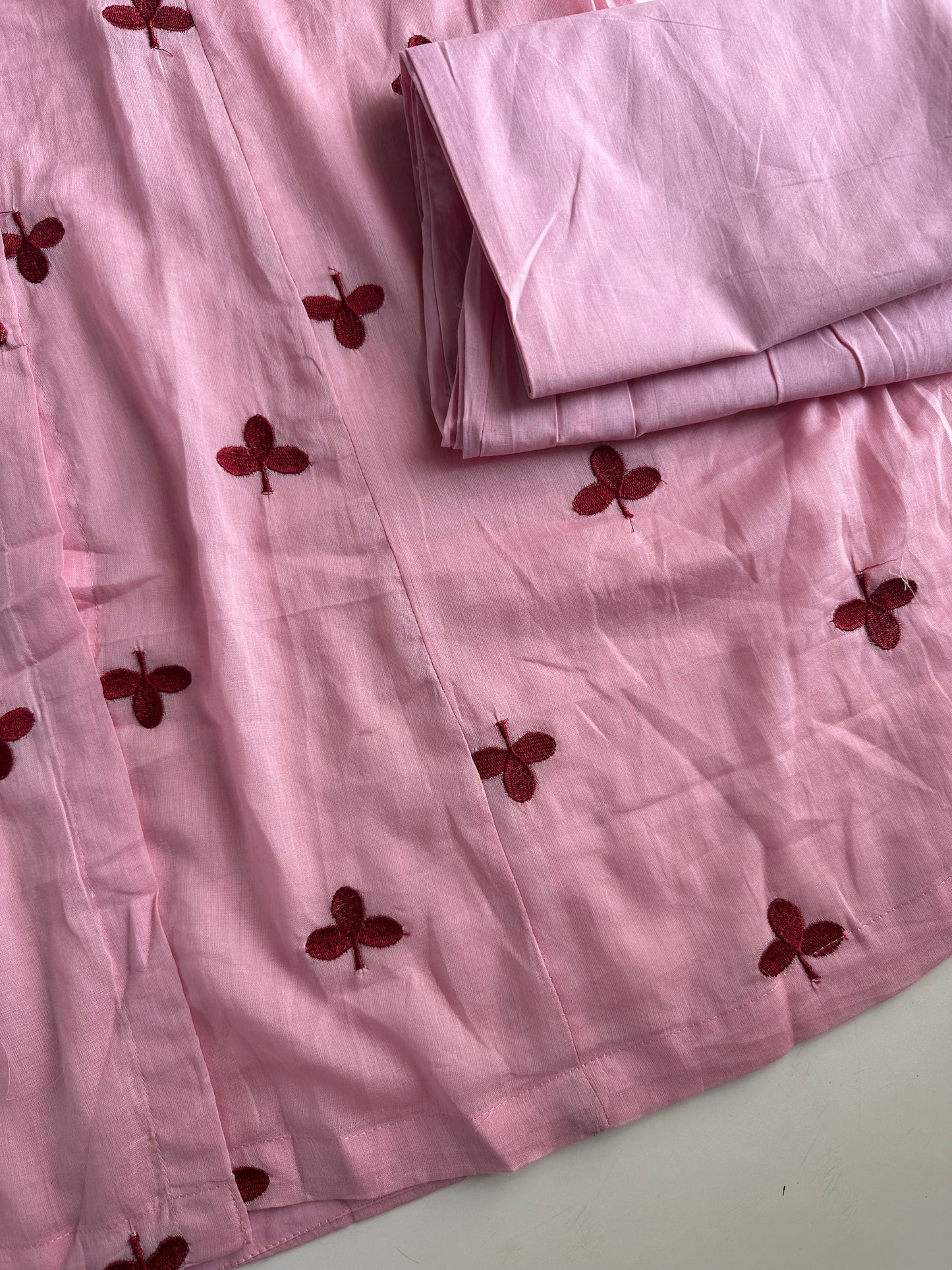 K473 - Mul cotton embroidered Aline Kurti with pants