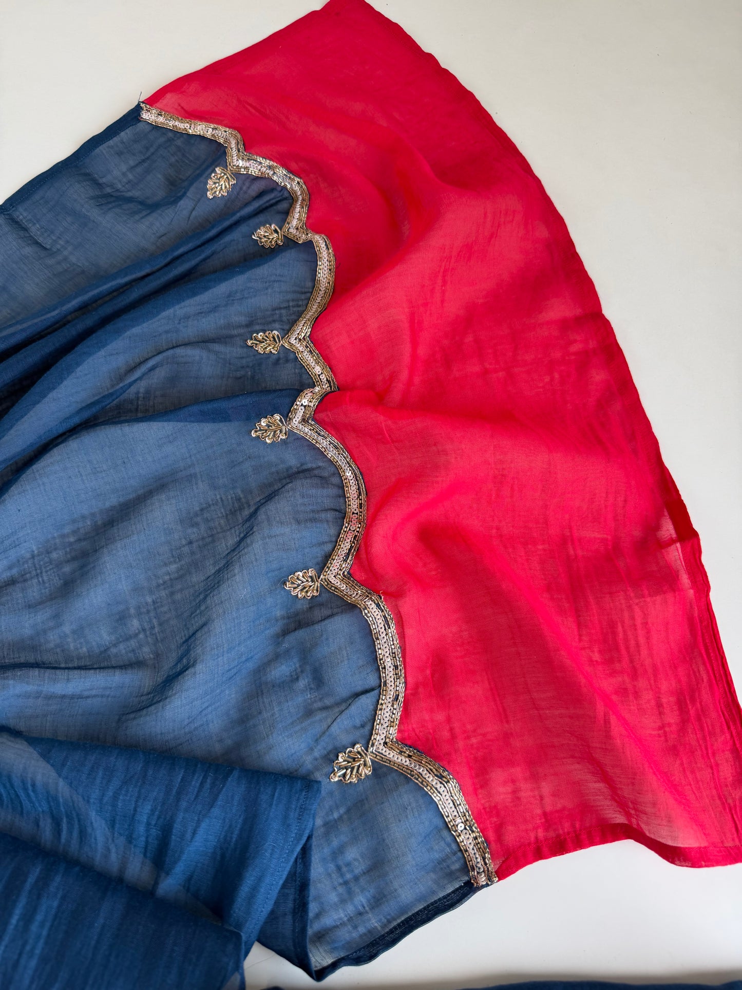 K543 - Mul Chanderi handwork Aline Kurti with pants and dupatta