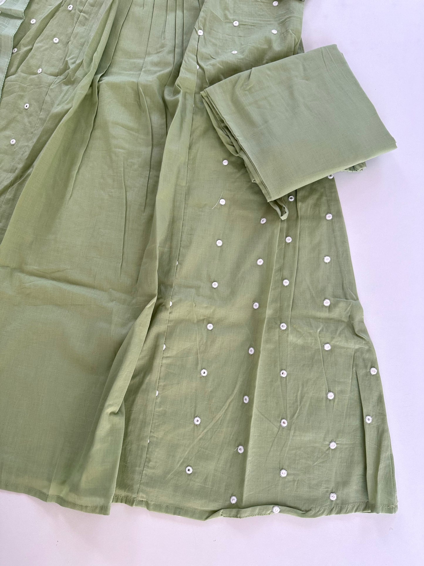 K108 - Cotton embroidered Aline Kurti with pants and dupatta