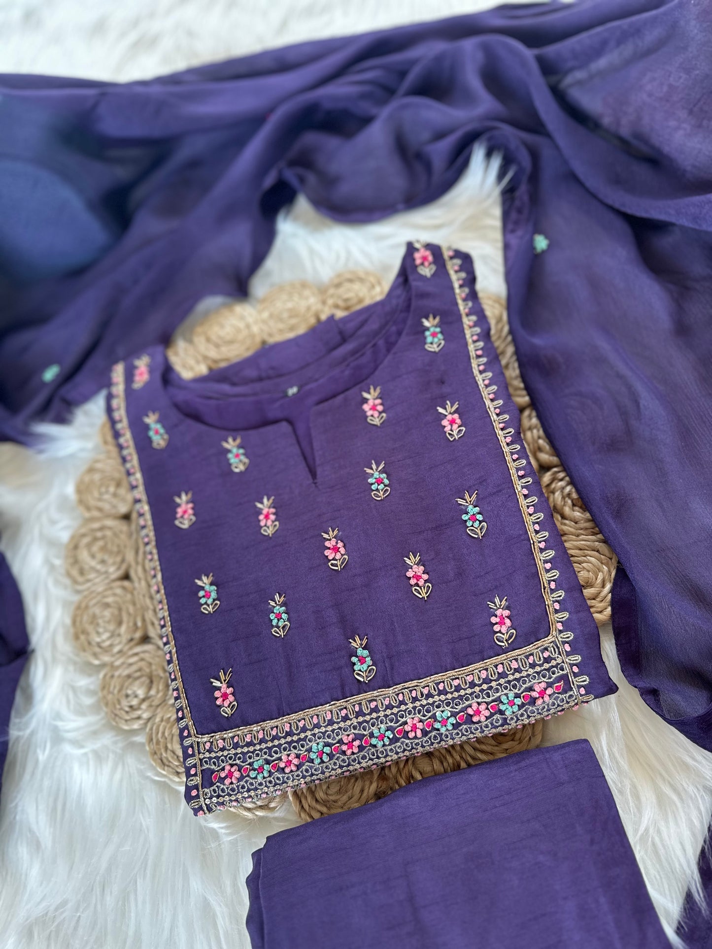 K033 - Russian silk kurti with pants and dupatta