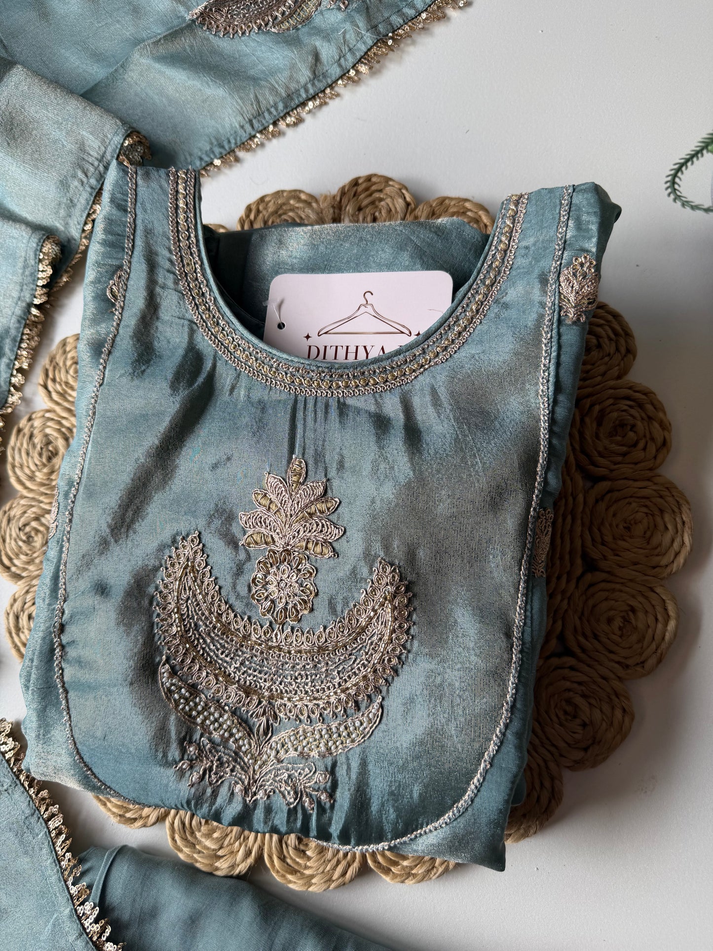 K092 - Tissue silk zari Anarkali with pants and dupatta