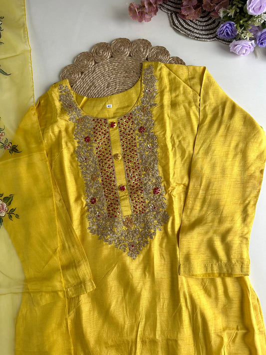 D283 - Dola silk straight kurti with pants and dupatta