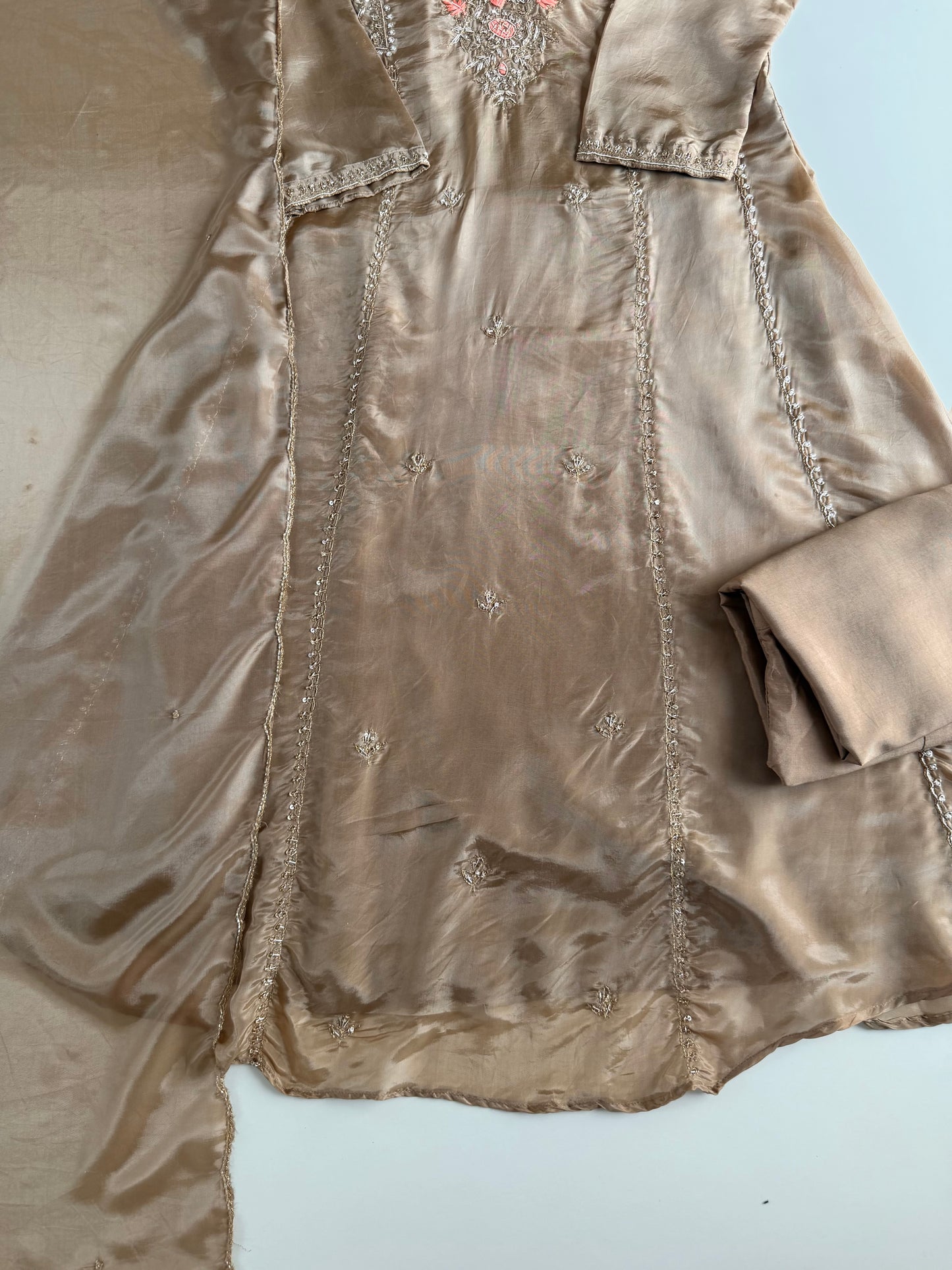 K653 - Tissue silk handwork Anarkali with pants and dupatta