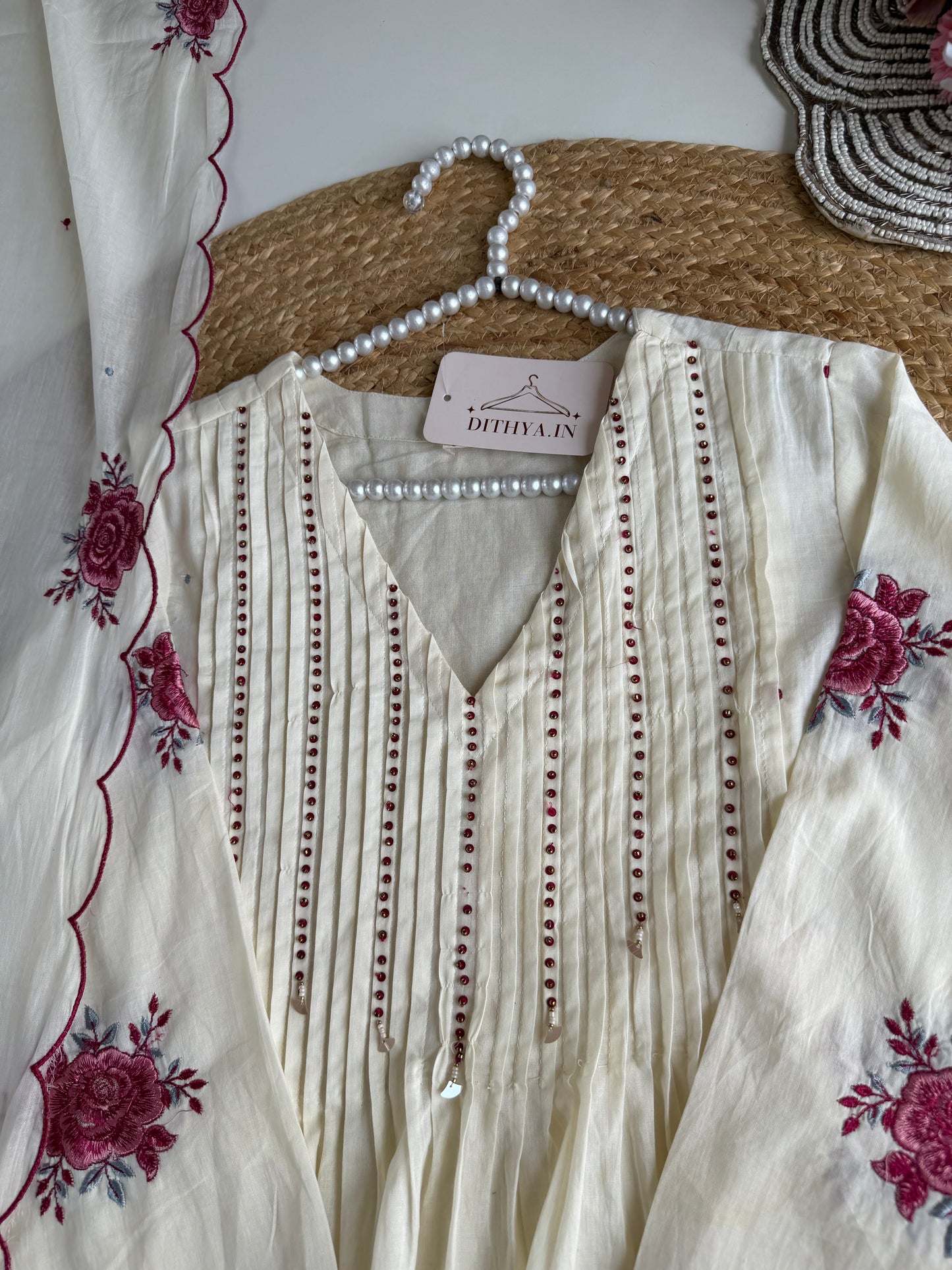 K333 - Mul cotton embroidered Anarkali with pants and dupatta