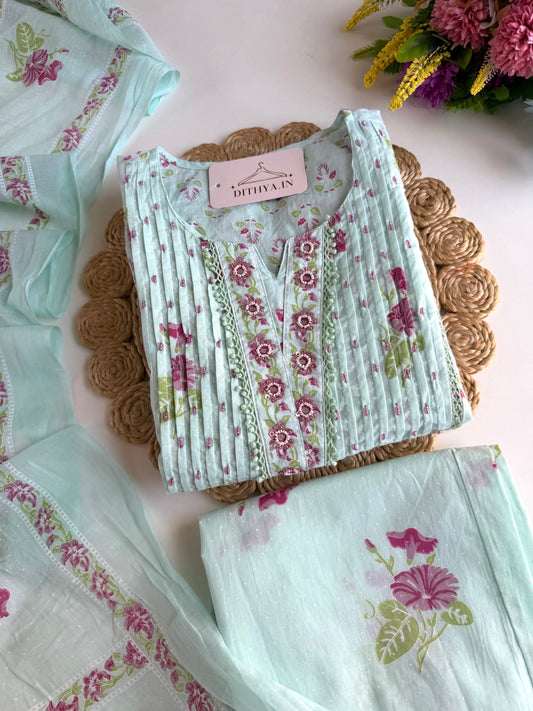 K059 - Mul cotton embroidered Anarkali with pants and dupatta