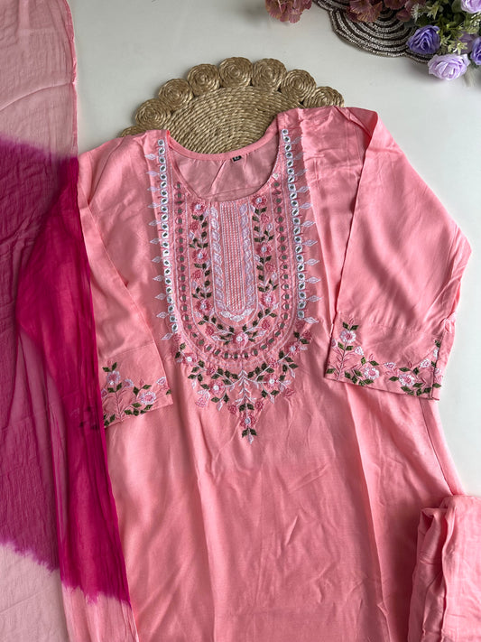 D275 - Muslin silk straight kurti with pants and dupatta