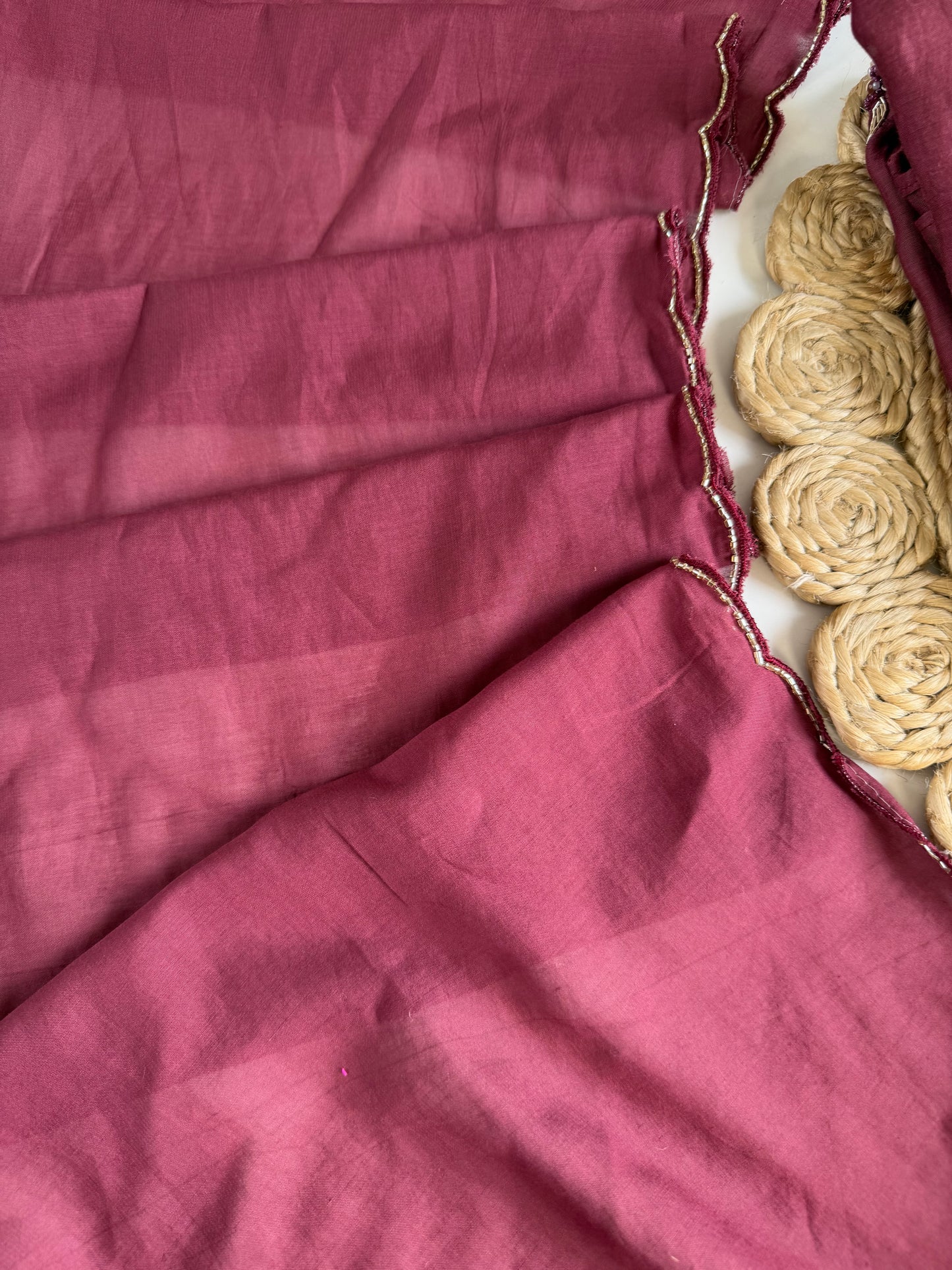 K453 - Mul chanderi handwork aline Kurti with pants and dupatta