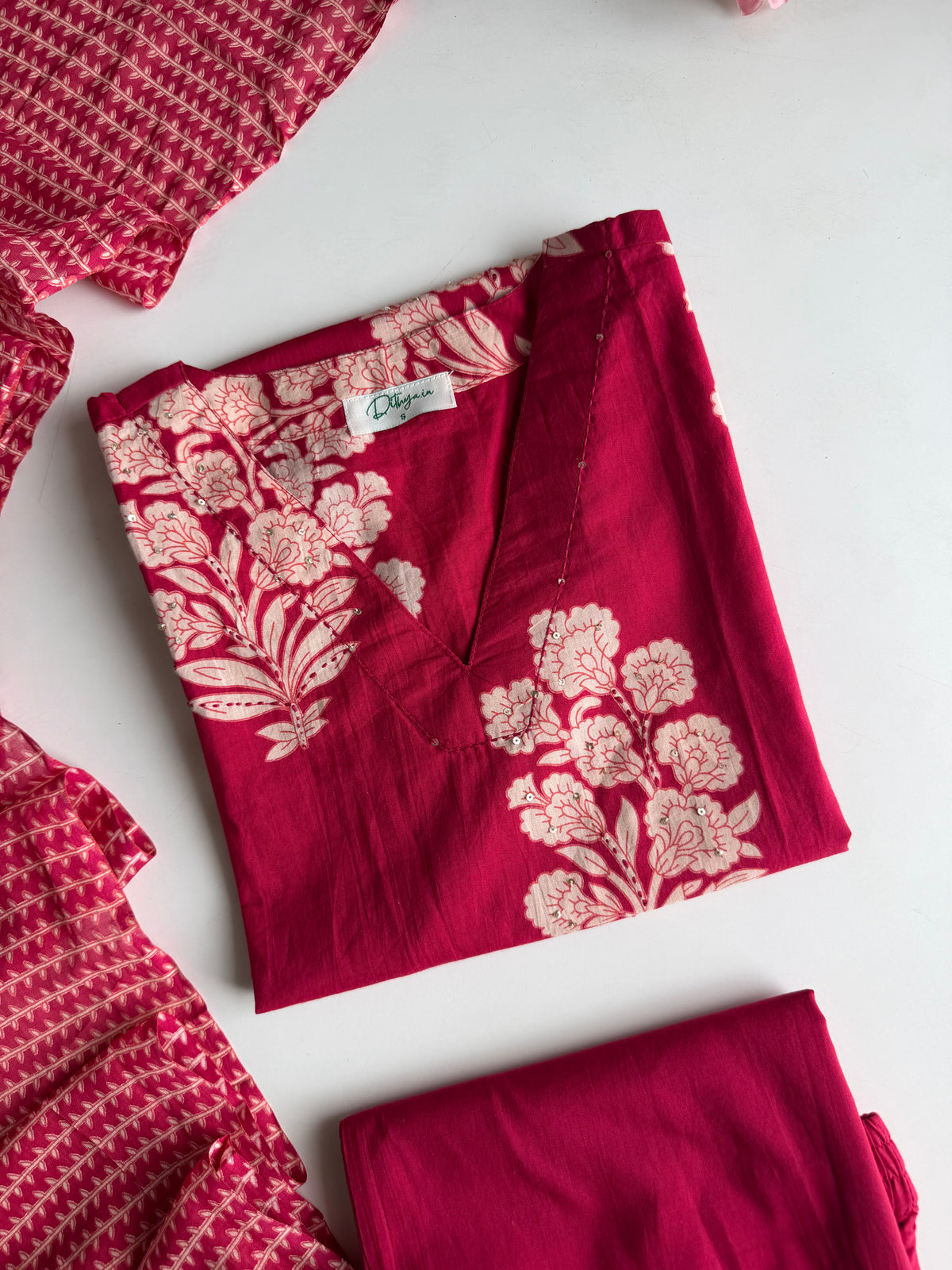K180 - Mul cotton embroidered straight Kurti with pants and dupatta