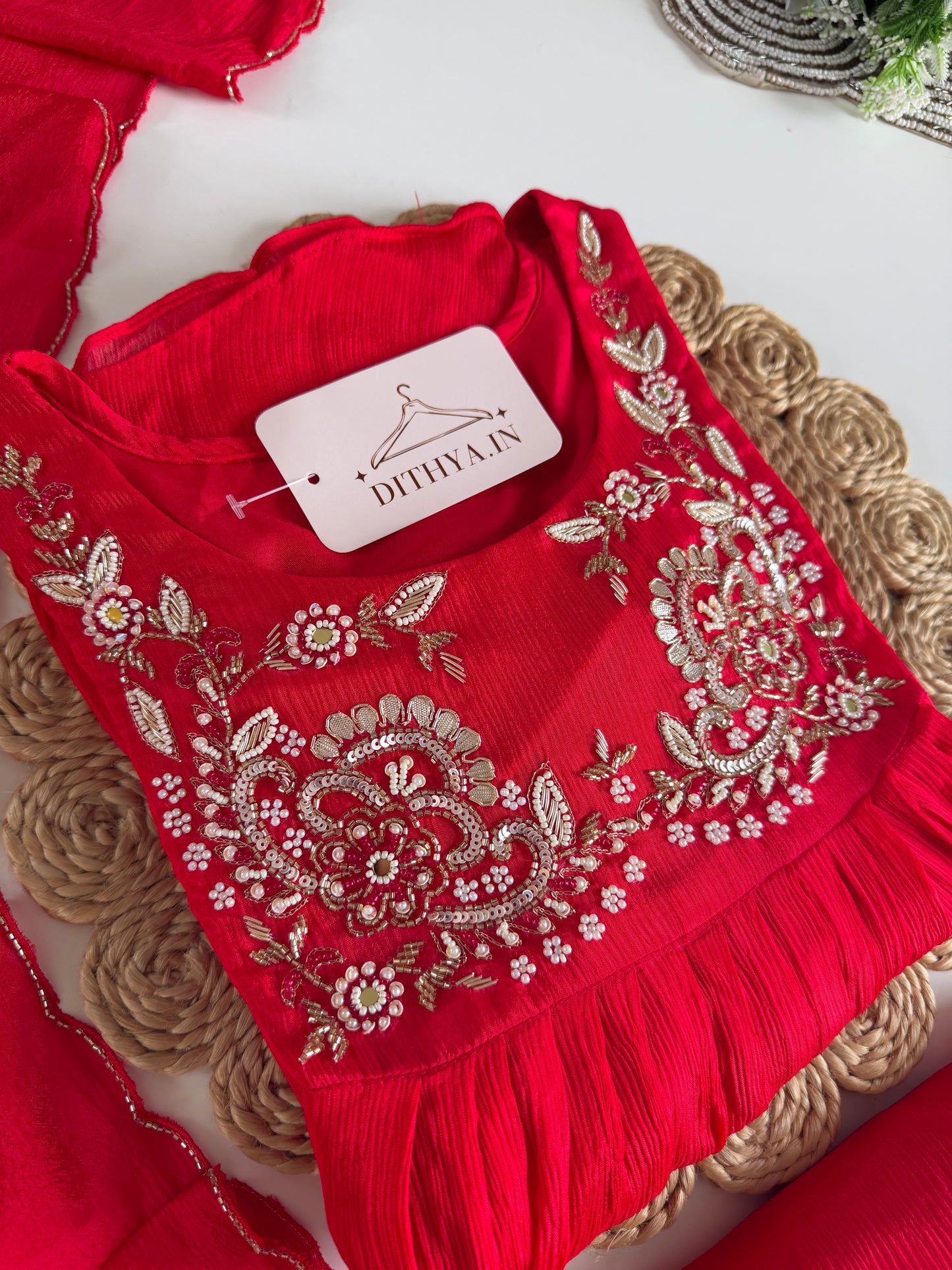 K529 - Pure Chinnon handwork Anarkali with pants and dupatta