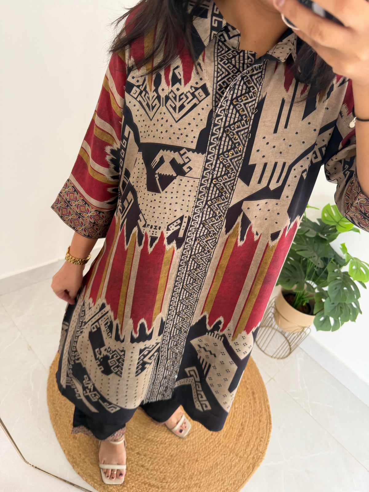K046 - Pure muslin Ajrakh kaftan with pants