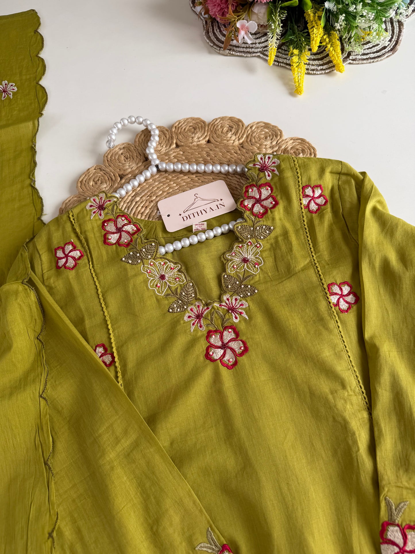 K681 - Mul cotton embroidered Anarkali with pants and dupatta