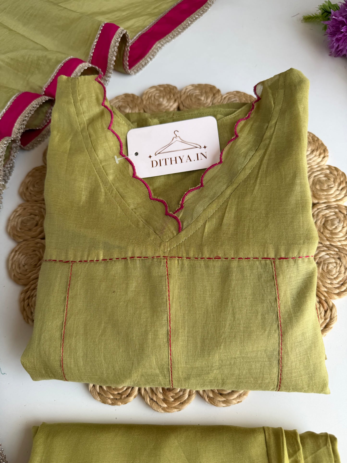 K625 - Mul chanderi embroidered Anarkali with pants and dupatta