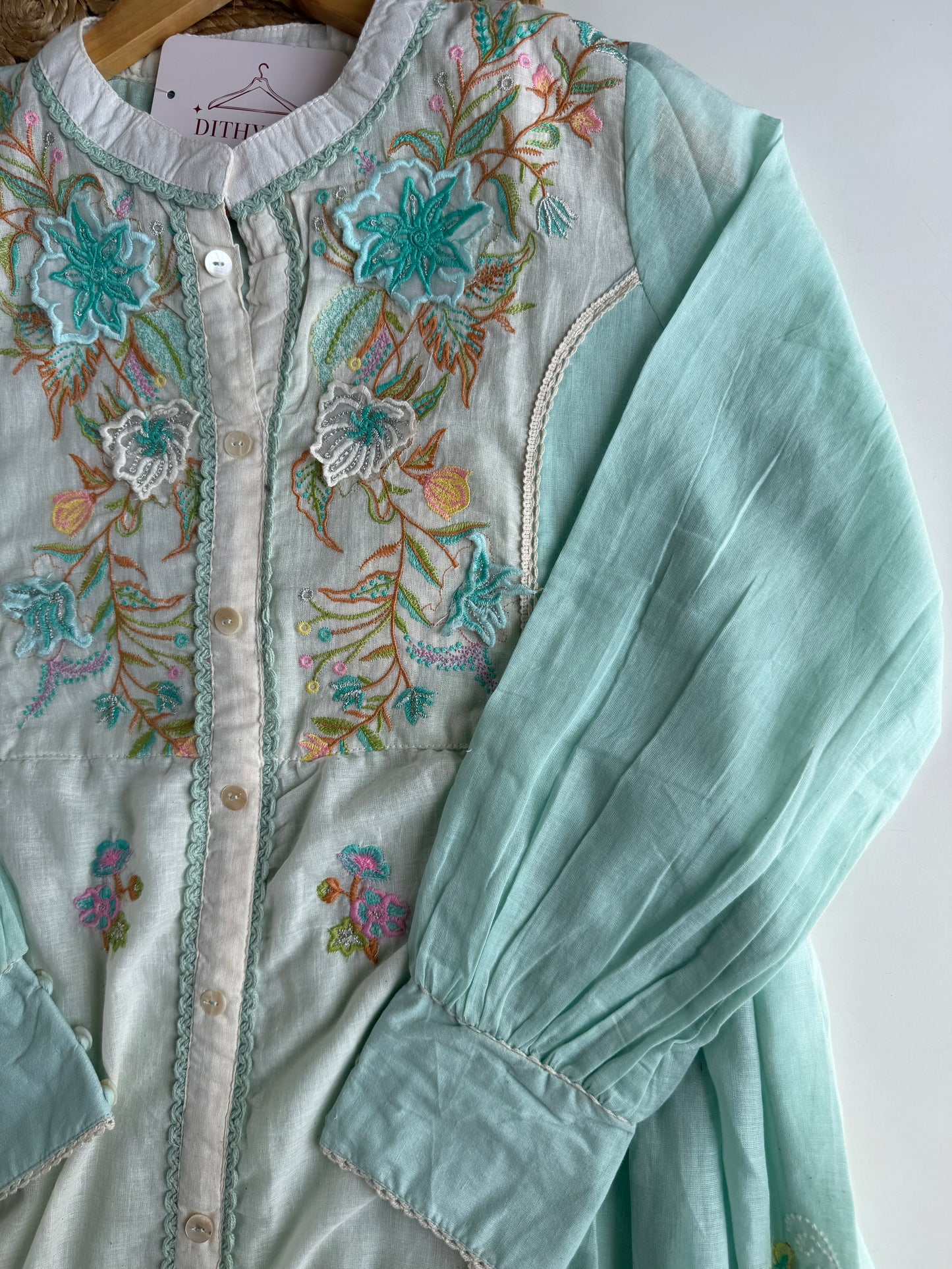 K660 - Mul chanderi 3D embroidered Anarkali with pants and dupatta
