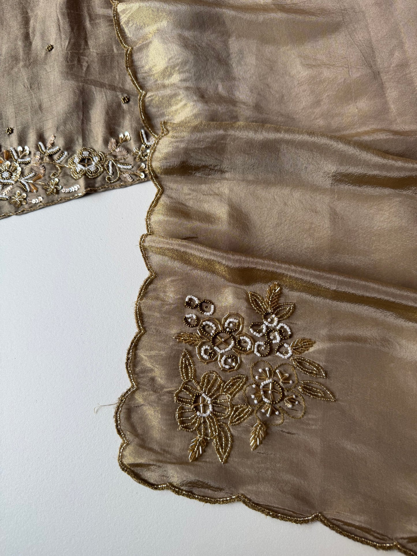 K419 - Russian silk short Kurti with palazzo and tissue silk dupatta