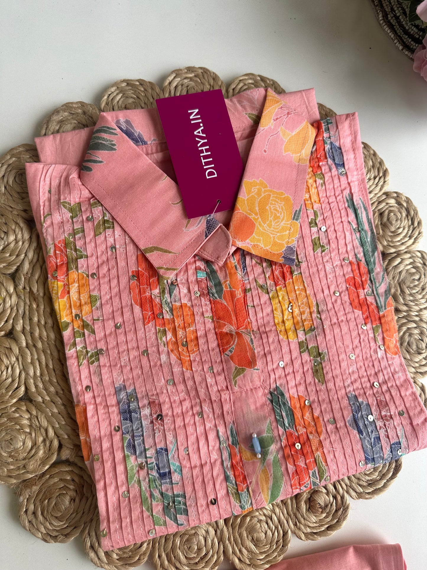 K440-Cotton pintex floral coord set