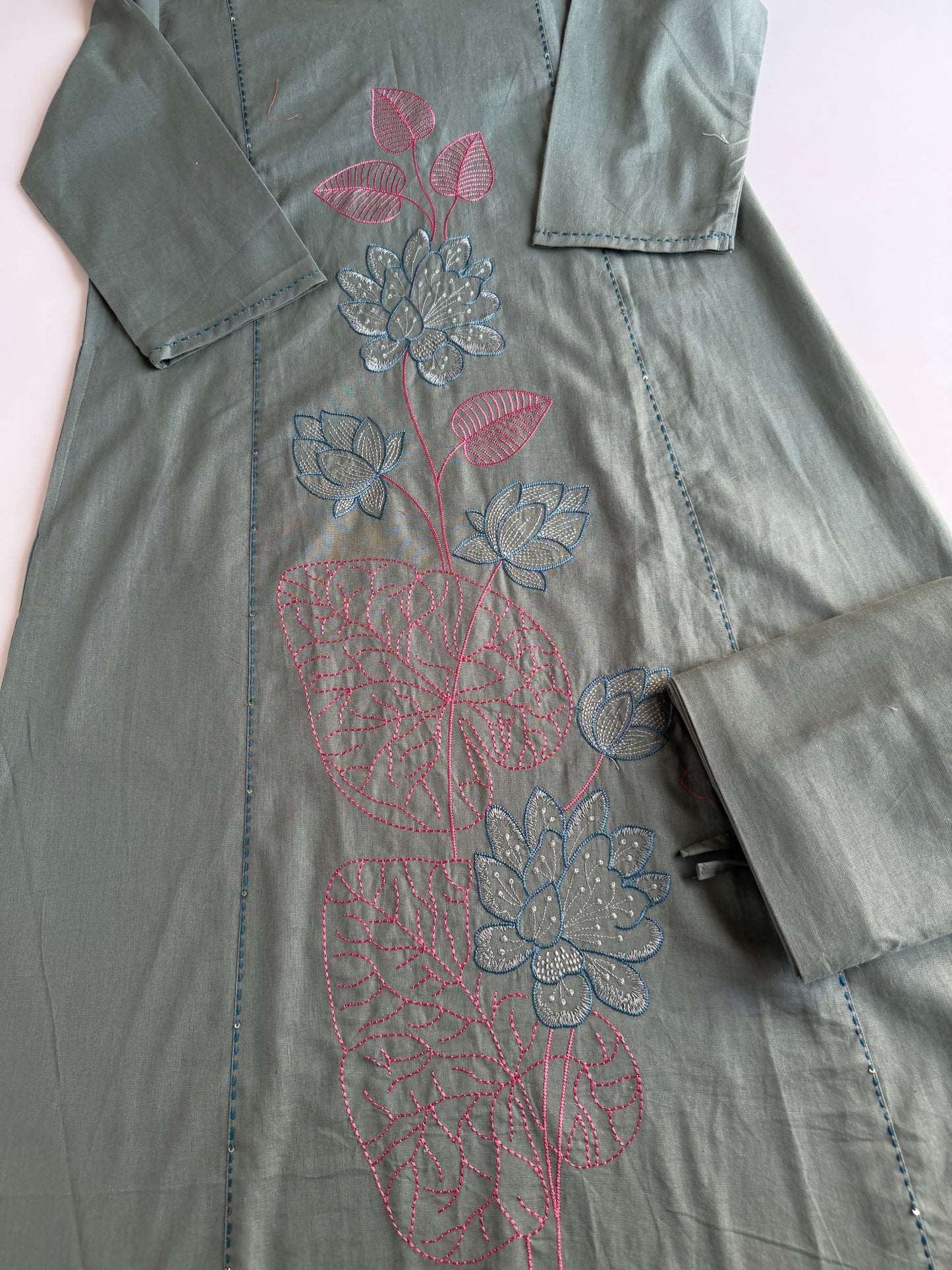 K660 - Linen cotton embroidered Aline Kurti with pants