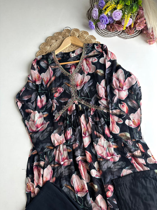 D182 - Chinnon Alia cut Anarkali with pants and dupatta