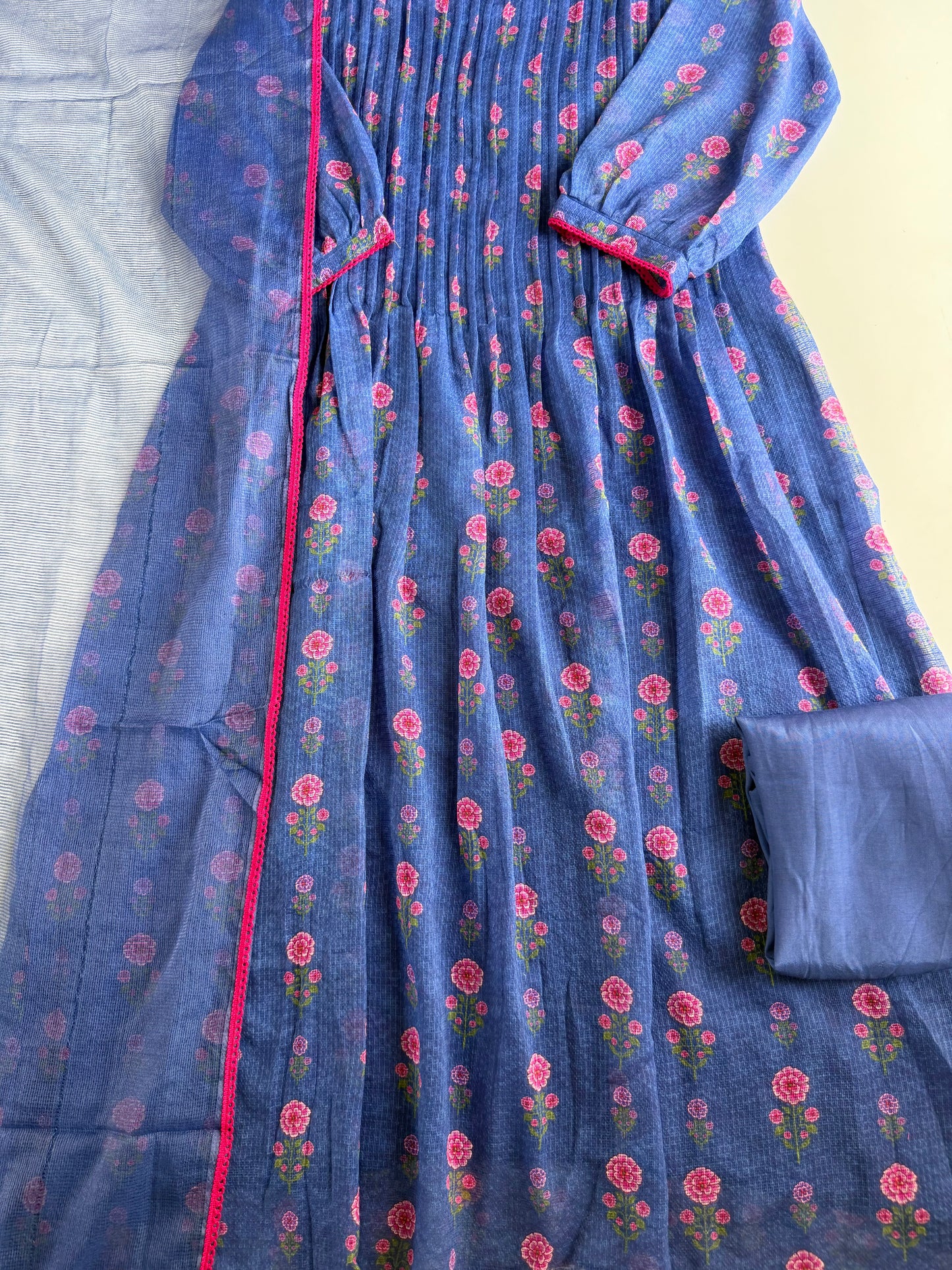 K087 - Kota doriya floral Anarkali with pants and dupatta
