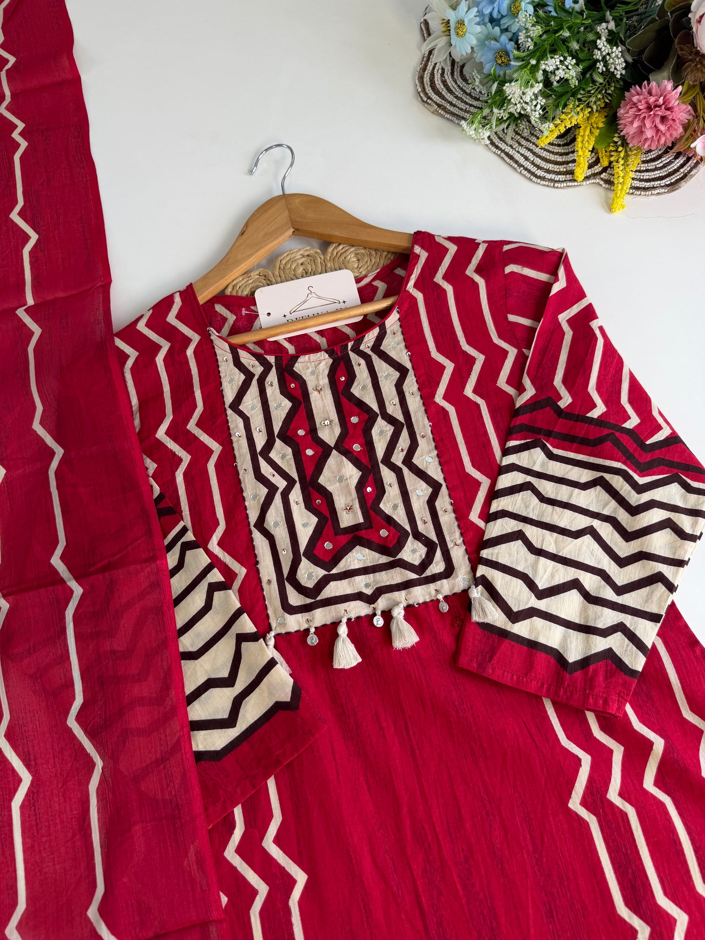 K646 - Mul cotton printed straight Kurti with pants and dupatta