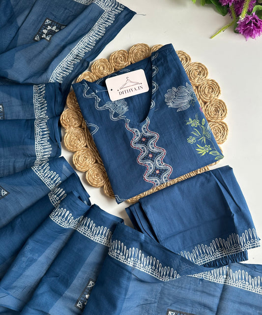 K418 - Mul cotton printed straight Kurti with pants and dupatta