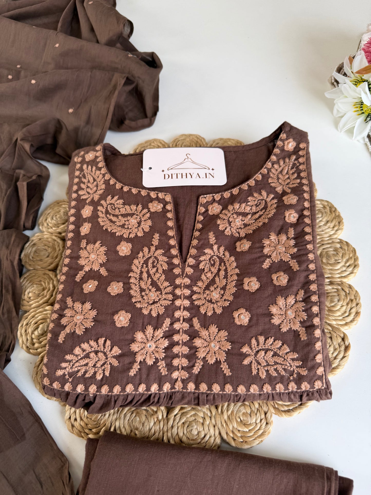 K632 - Mul cotton embroidered Anarkali with pants and dupatta