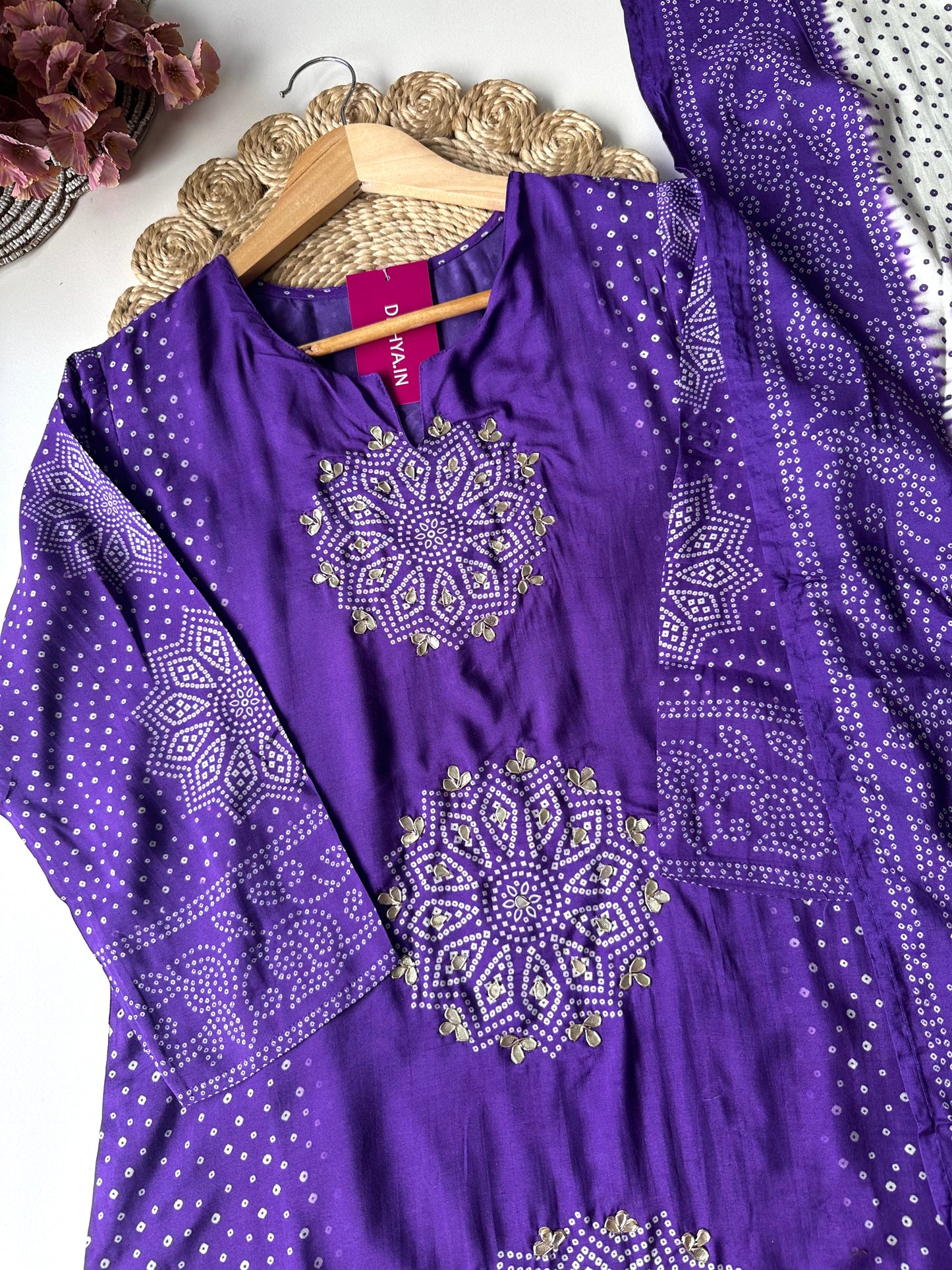 K272 - Pure muslin bandhini straight Kurti with pants and dupatta