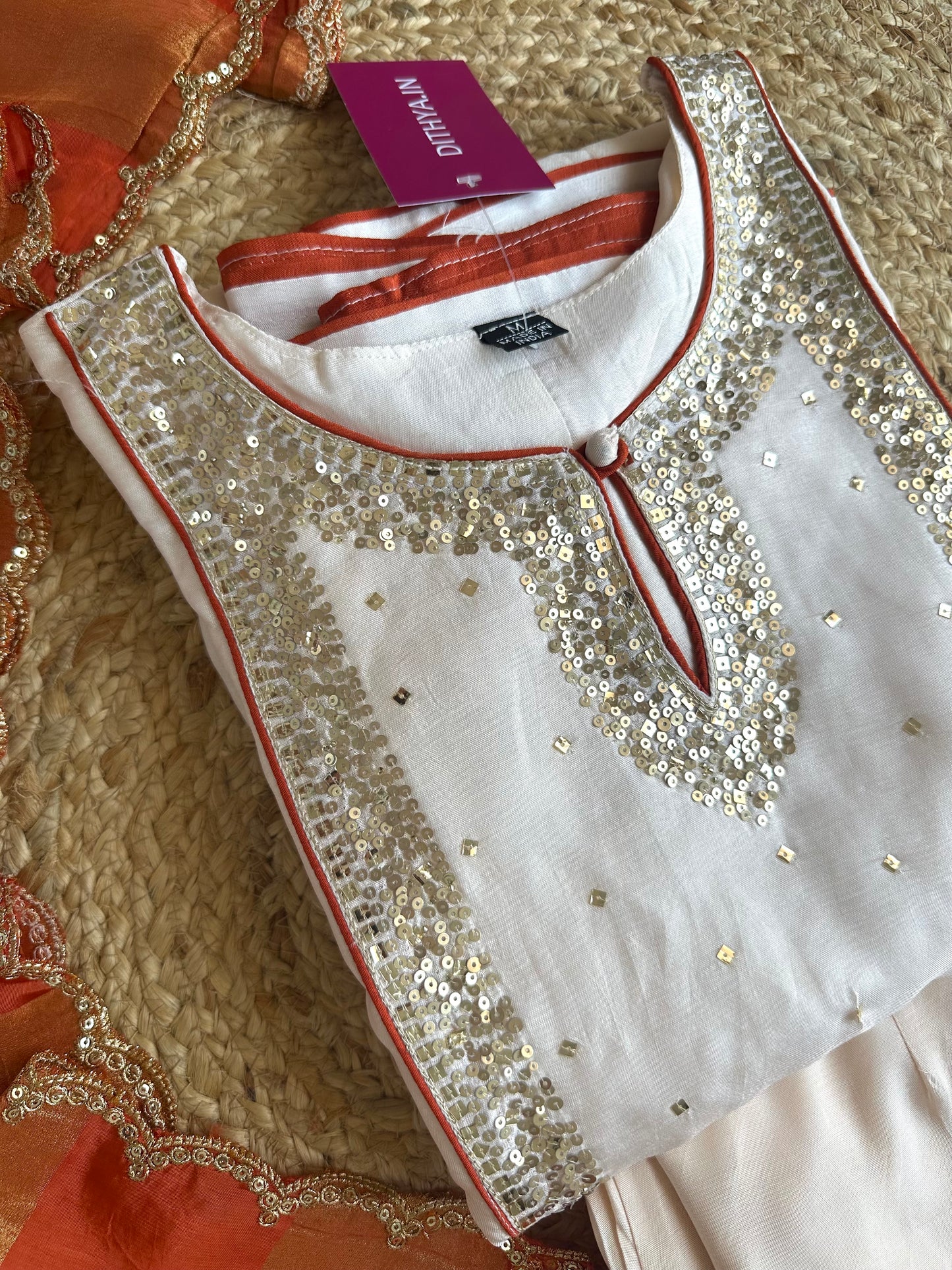 K141 - Russian silk sequins work Aline Kurti with pants and dupatta in 2 colours