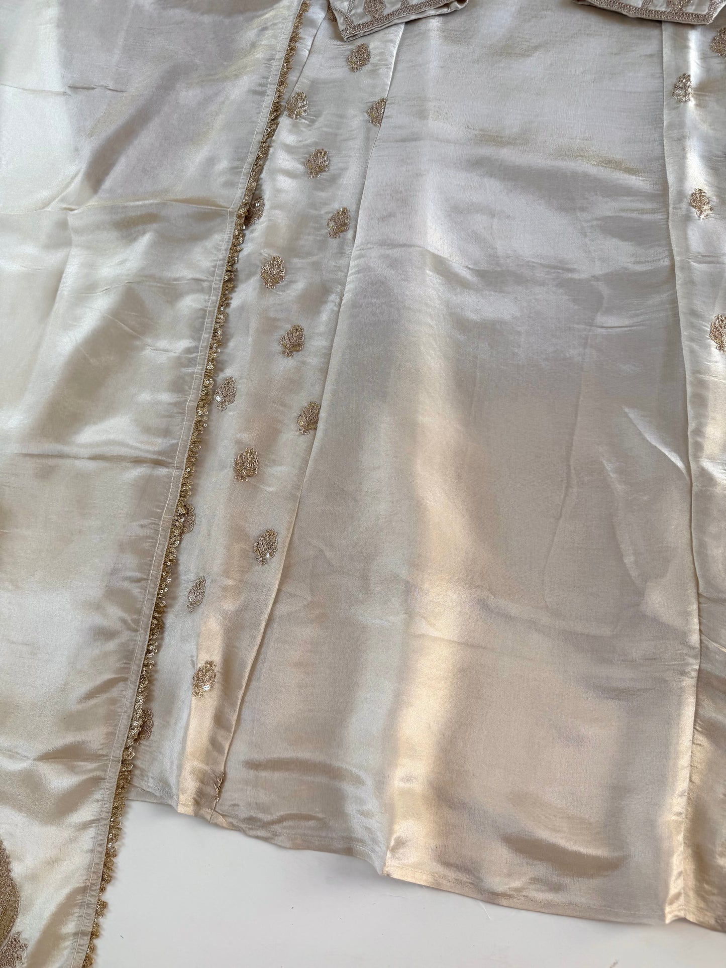 K028 - Tissue silk zari work aline Kurti with pants and dupatta
