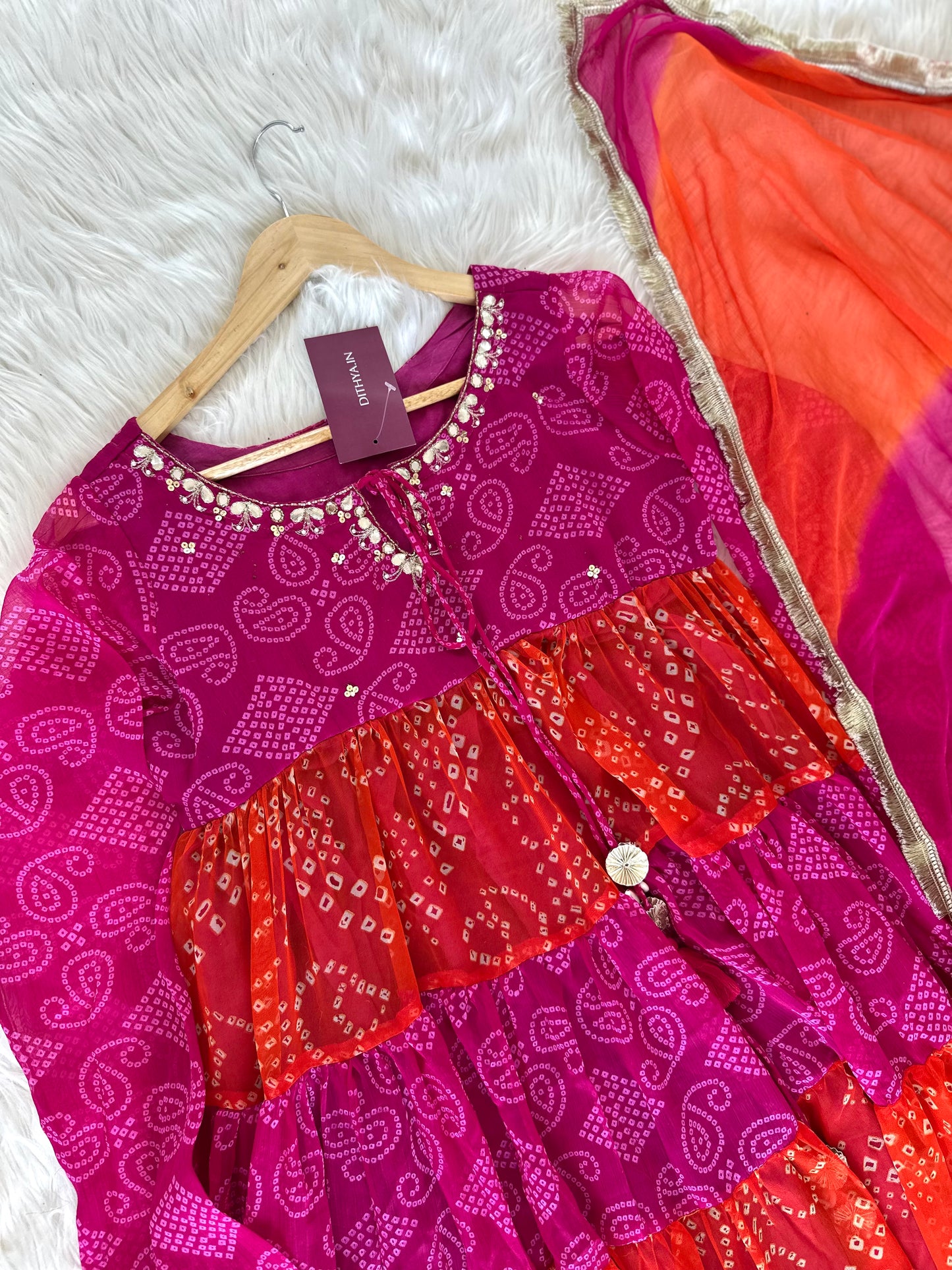 K434 - Chinnon Leheriya Anarkali with pants and dupatta