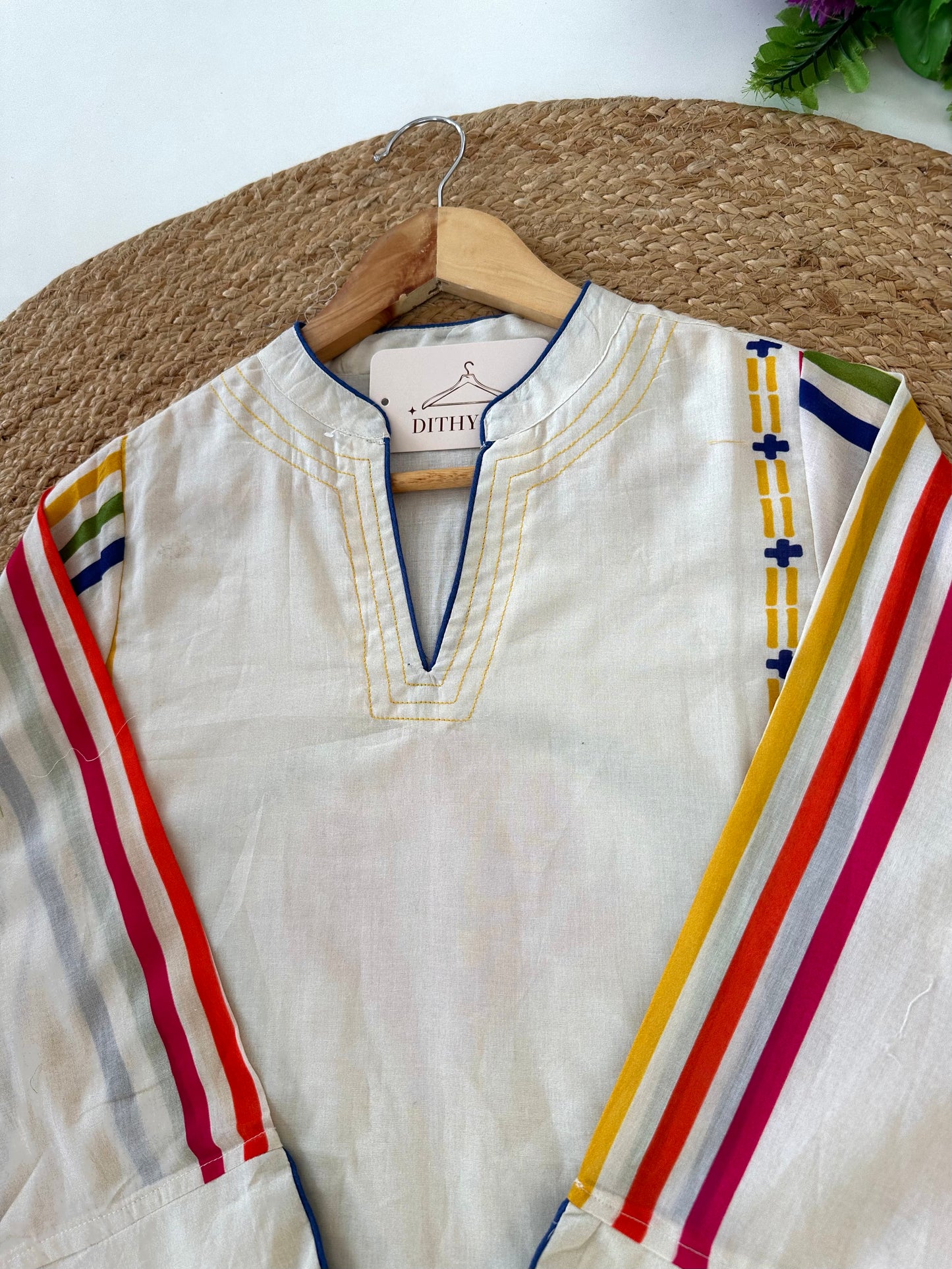 K689 - Mul cotton embroidered Aline Kurti with pants