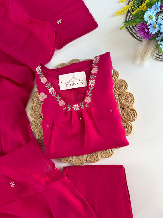 K601 - Mul Cotton embroidered anarkali with pants and dupatta