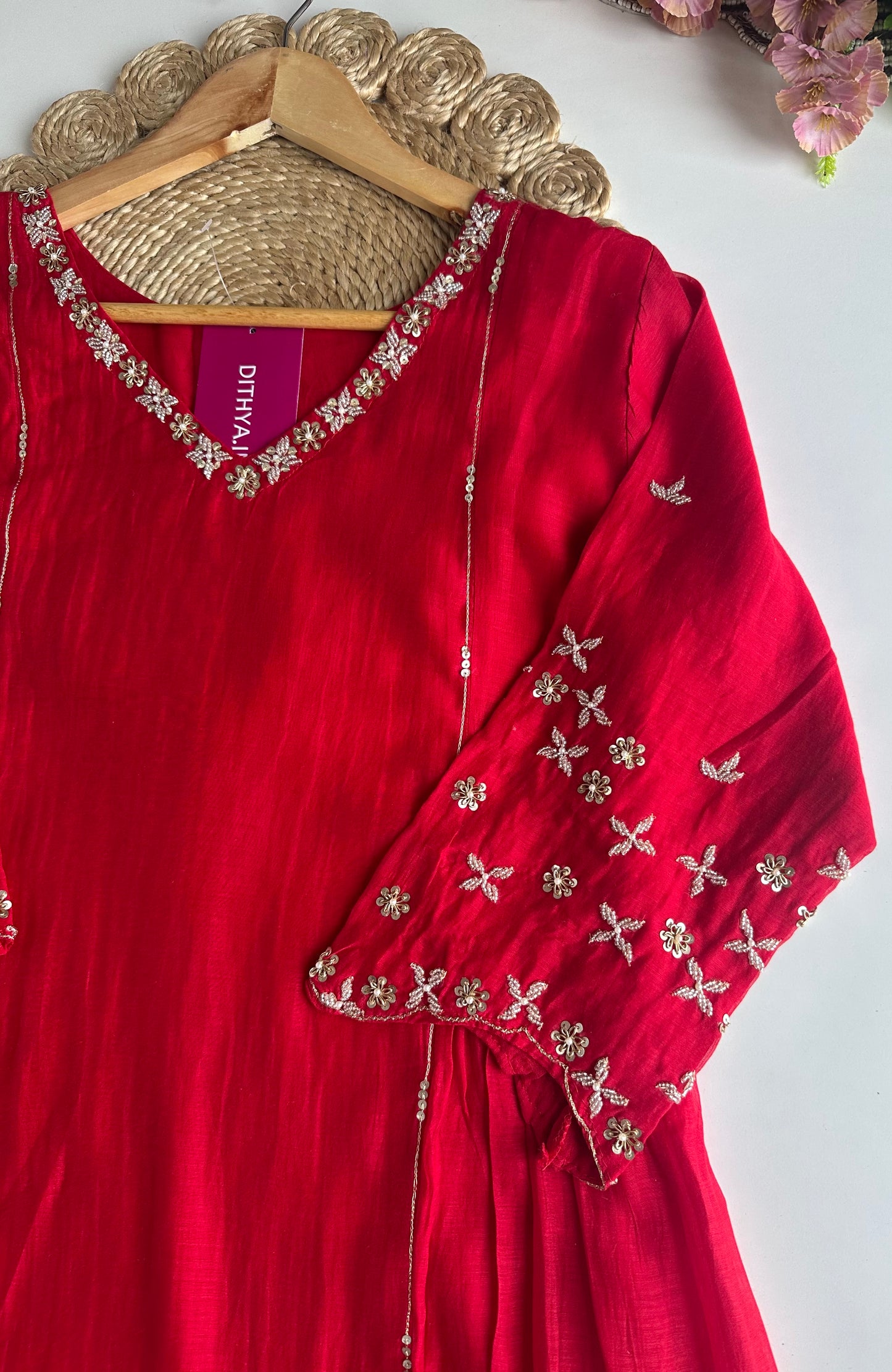 K309 - Mul Chanderi handwork Anarkali with pants and dupatta in 3 colours