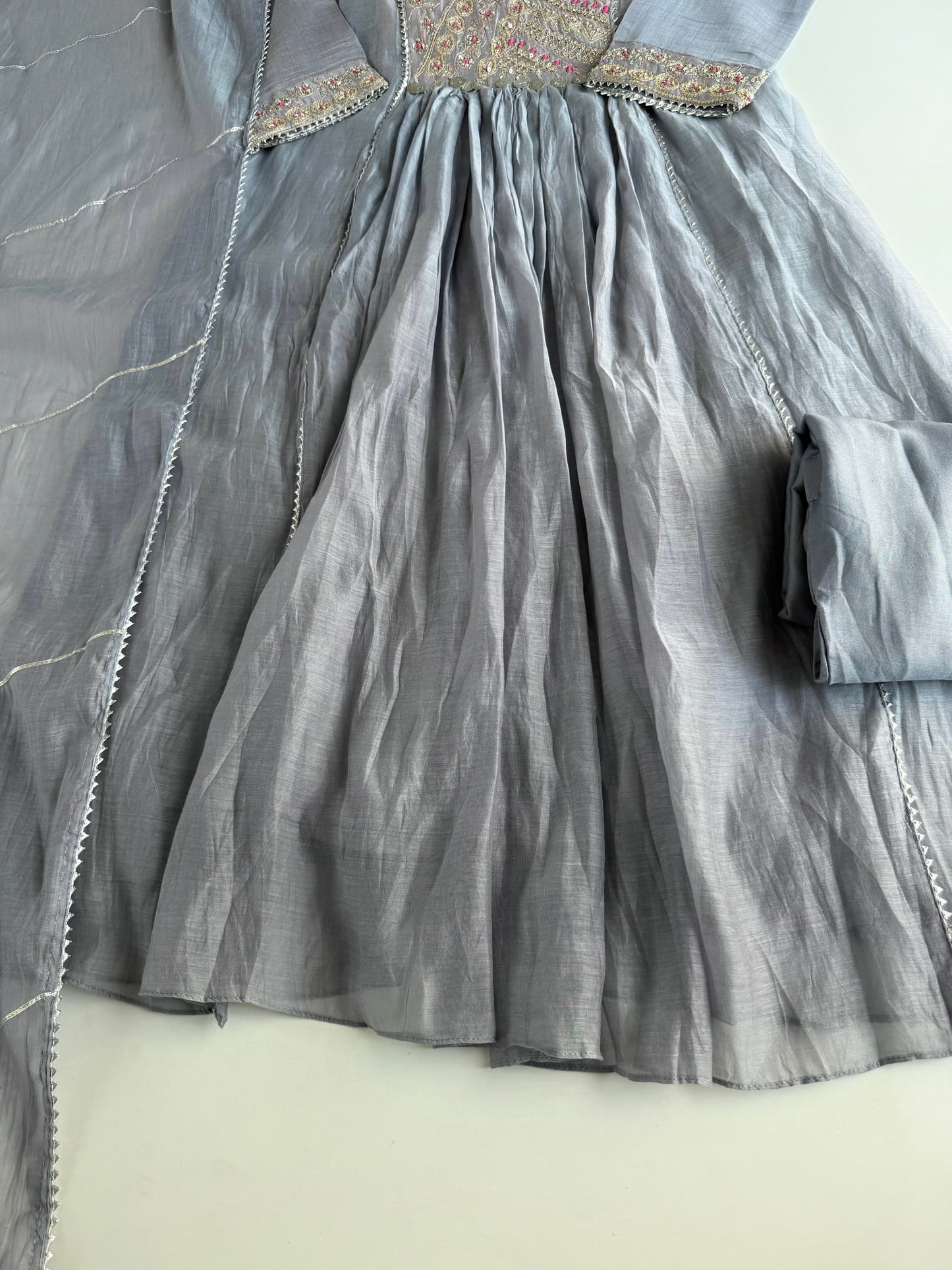 K486 - Mul Chanderi handwork Anarkali with pants and dupatta