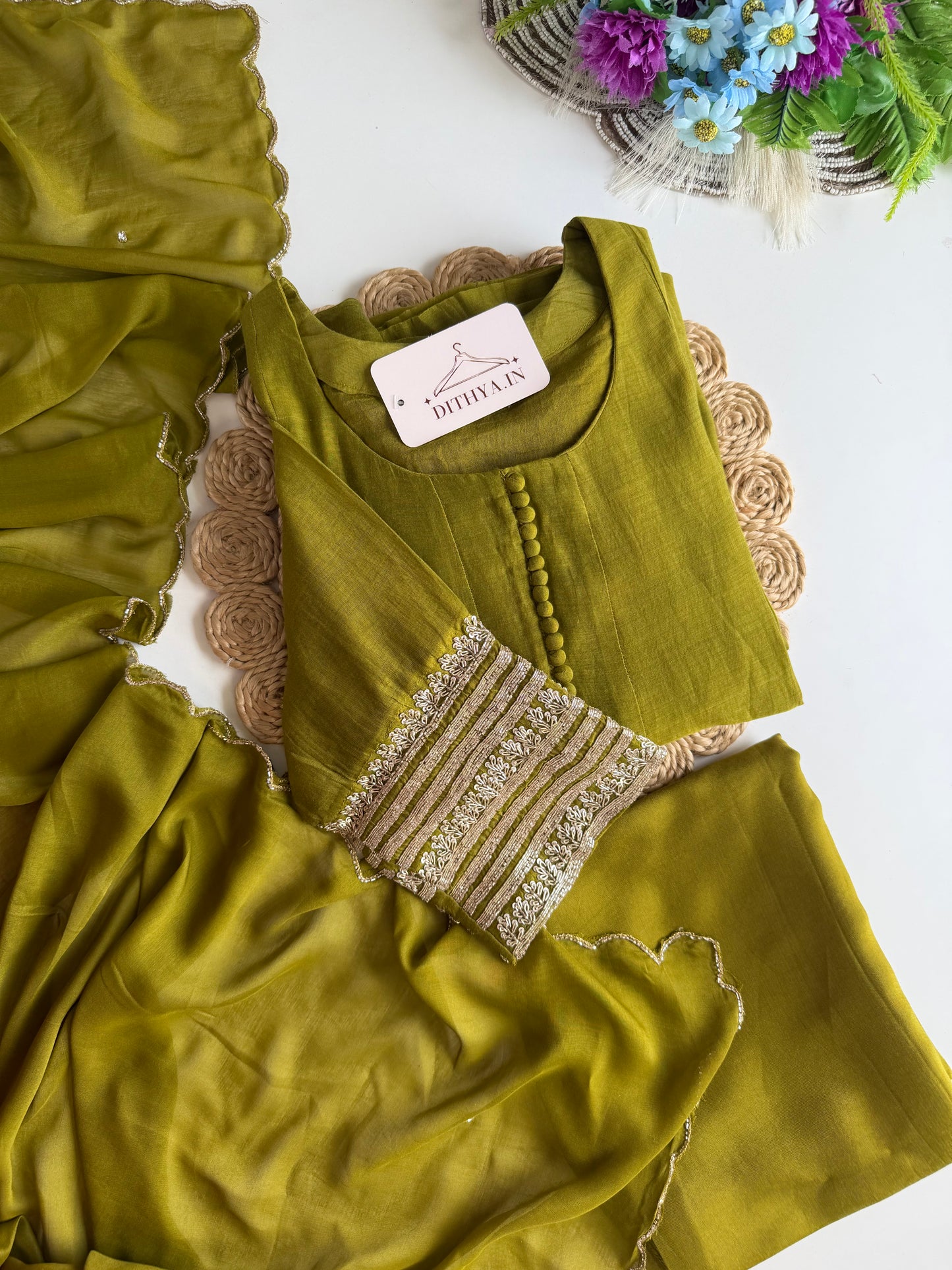 K002 - Mul chanderi handwork Anarkali with pants and dupatta