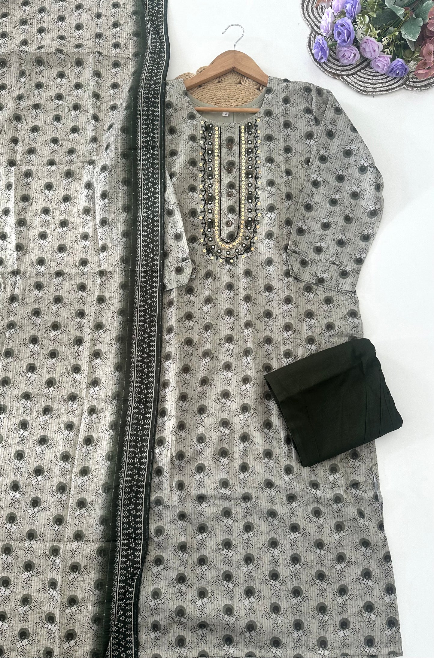 D035 -Roman silk straight kurti with pants and dupatta