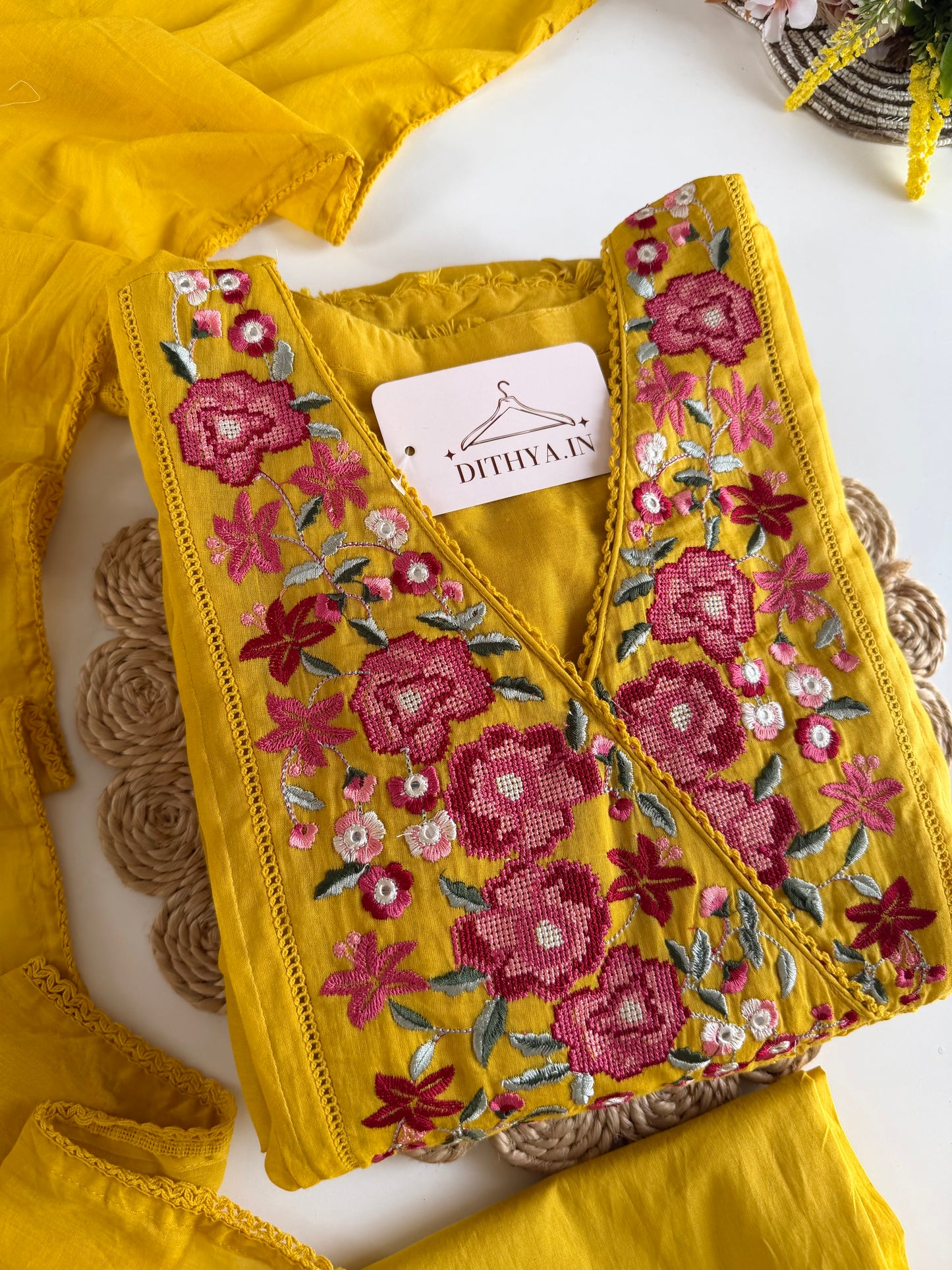 K476 - Mul Mul cotton embroidered Anarkali with pants and dupatta in 2 colours