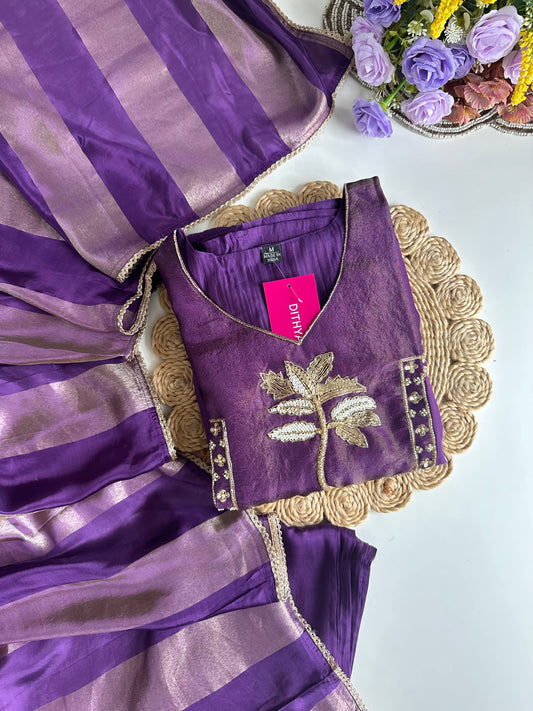 K430 - Mul Chanderi handwork Anarkali with pants and dupatta