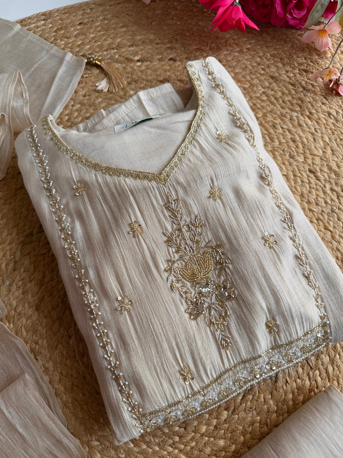 K271 - Surat Mul chanderi handwork Anarkali with pants and dupatta