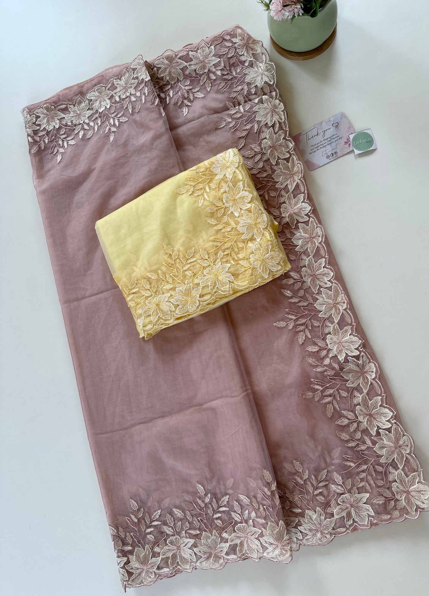 S004-Organza Floral appliqué work sarees in 2 colours