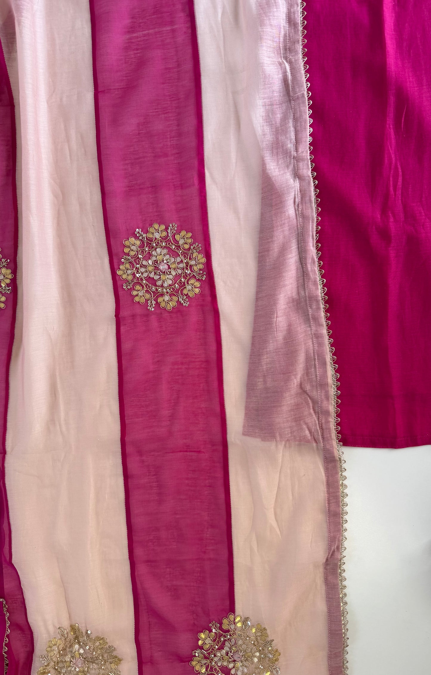 K584 - Mul chanderi gota work straight Kurti with pants and dupatta