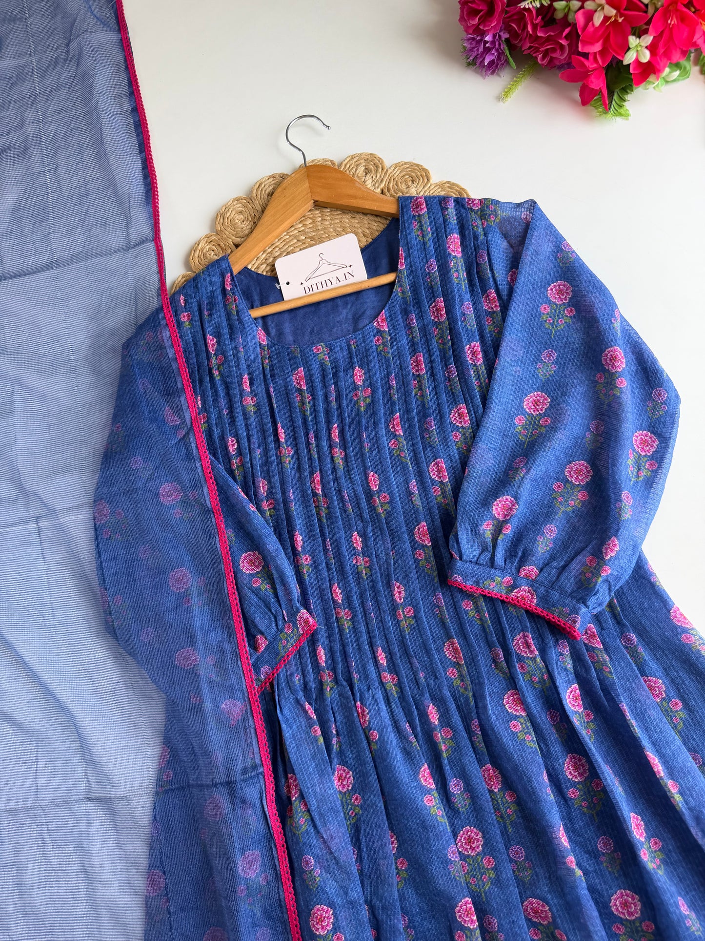 K087 - Kota doriya floral Anarkali with pants and dupatta