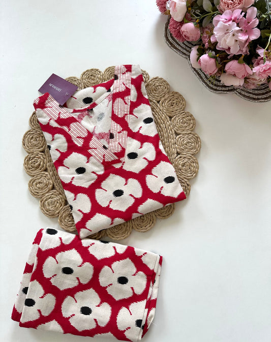 K350 - Cotton printed Aline Kurti with pants in 2 colours